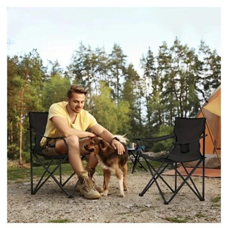 طقم كراسي تخييم يتكون من 3 كراسي قابلة للطي من قماش أكسفورد وقوائم معدنية – مريح وخفيف