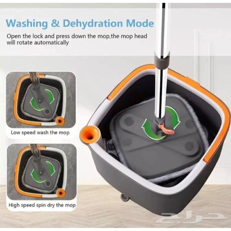 ممسحة أرضيات مربعة مع دلو تنظيف وتجفيف أوتوماتيكي Square Flat Mop with Self-Wringing Cleaning Bucket