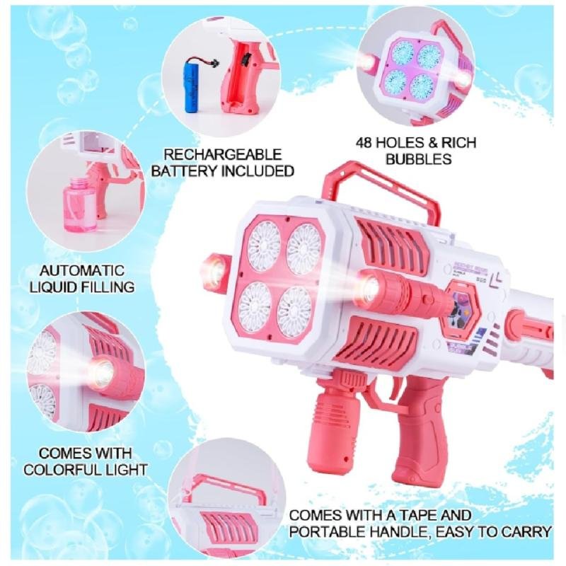 مسدس تصويب الفقاعات أضواء ملونة وحل الفقاعات للأطفال والفتيات ، ديكور داخلي ، مناسبات الزفاف (وردي)