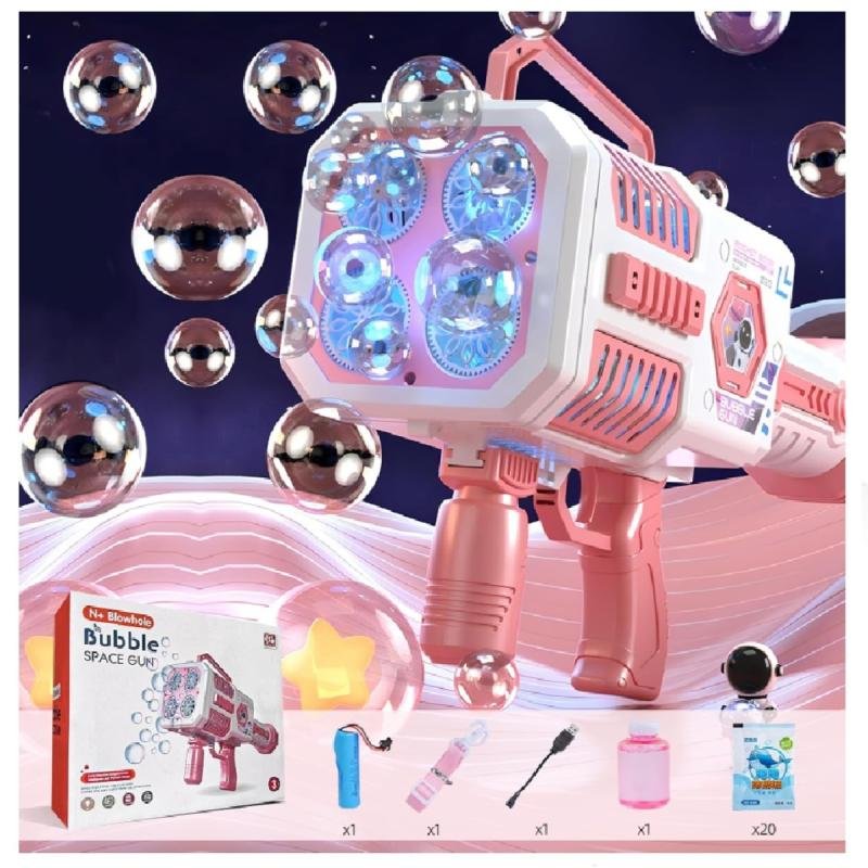 مسدس تصويب الفقاعات أضواء ملونة وحل الفقاعات للأطفال والفتيات ، ديكور داخلي ، مناسبات الزفاف (وردي)