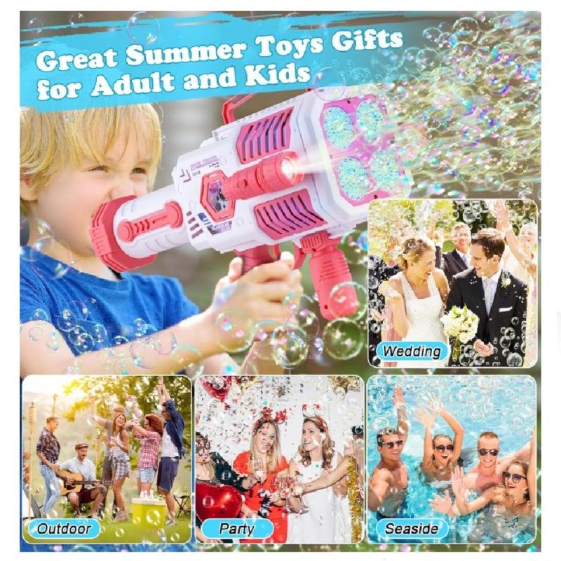 مسدس تصويب الفقاعات أضواء ملونة وحل الفقاعات للأطفال والفتيات ، ديكور داخلي ، مناسبات الزفاف (وردي)