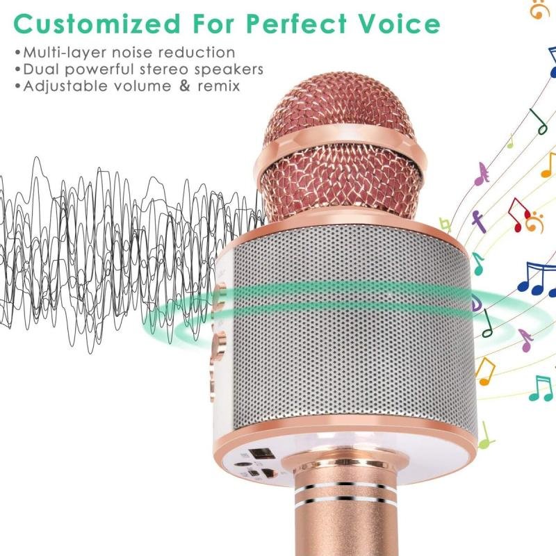 ميكروفون لاسلكي محمول 5 في 1 يعمل بتقنية البلوتوث للكاريوكي مع مكبر صوت ومسجل، راديو FM قابل للتعديل