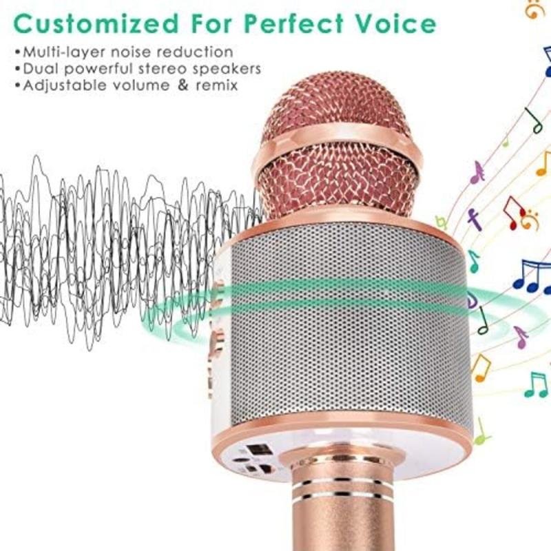 ميكروفون لاسلكي محمول 5 في 1 يعمل بتقنية البلوتوث للكاريوكي مع مكبر صوت ومسجل، راديو FM قابل للتعديل
