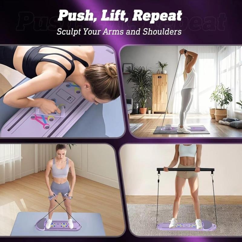 لوح بيلاتيس 5 في 1 لتمارين البطن واللياقة قابل للطي مع عصا بيلاتيس و حبل مقاومة مدرب شخصي AP-01