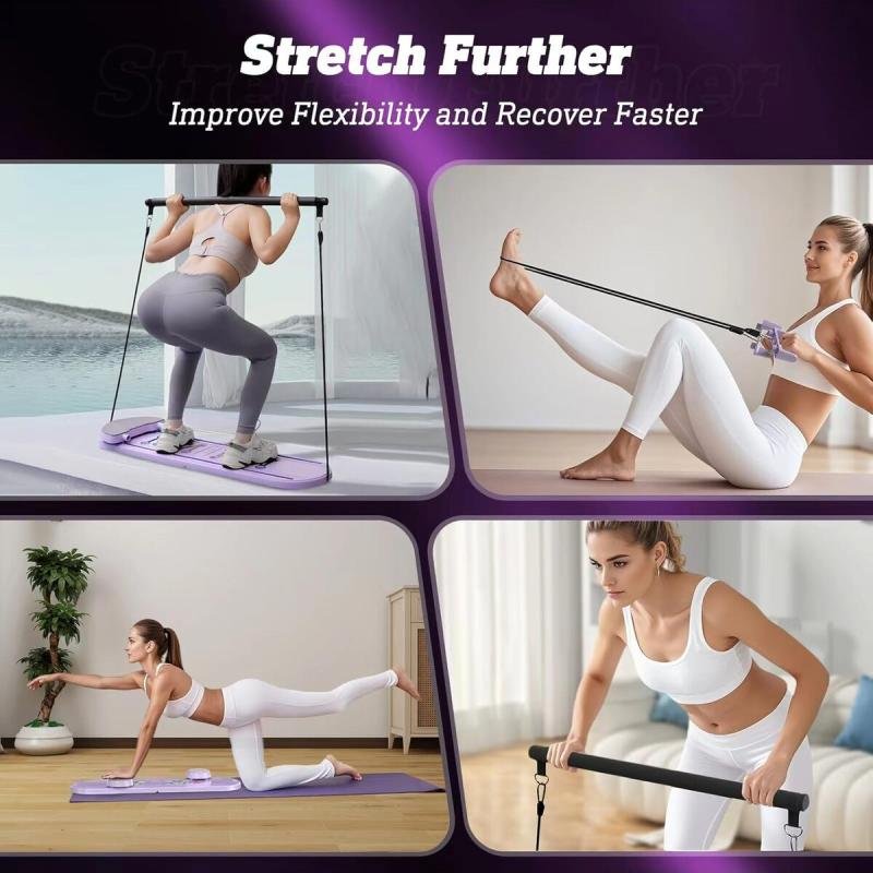 لوح بيلاتيس 5 في 1 لتمارين البطن واللياقة قابل للطي مع عصا بيلاتيس و حبل مقاومة مدرب شخصي AP-01