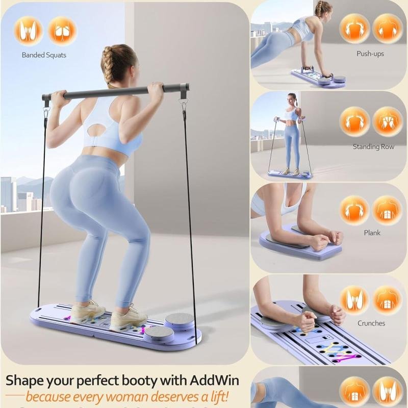 لوح بيلاتيس 5 في 1 لتمارين البطن واللياقة قابل للطي مع عصا بيلاتيس و حبل مقاومة مدرب شخصي AP-01