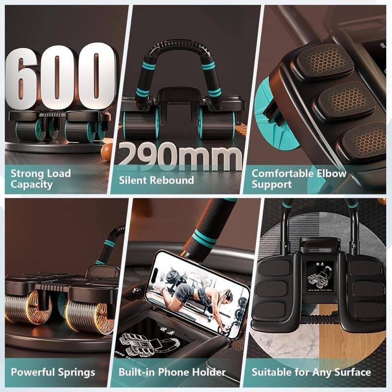 عجلة تمارين البطن مع ارتداد تلقائي ودعم للكوع معدات لياقة منزلية لحرق الدهون وشد الجسم,عجلة ارضية