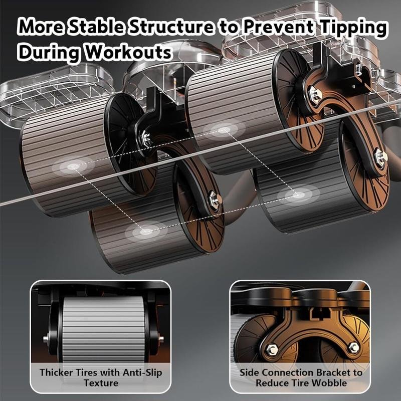عجلة تمارين البطن مع ارتداد تلقائي ودعم للكوع معدات لياقة منزلية لحرق الدهون وشد الجسم,عجلة ارضية