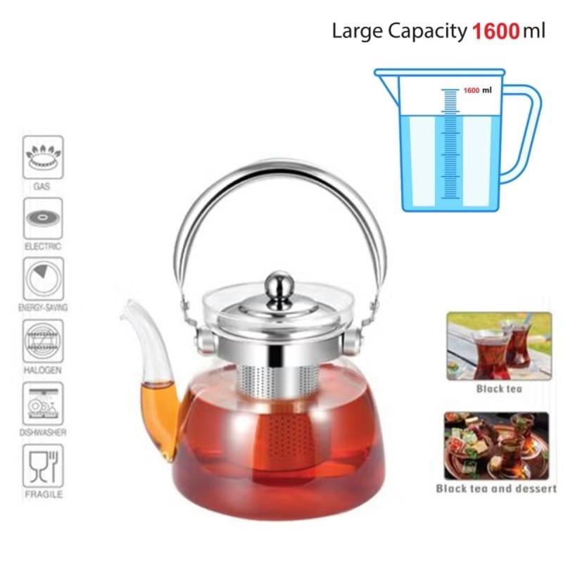 🫖 إبريق شاي زجاجي فاخر DAC-56104 – سعة 1600 مل مقاوم للحرارة