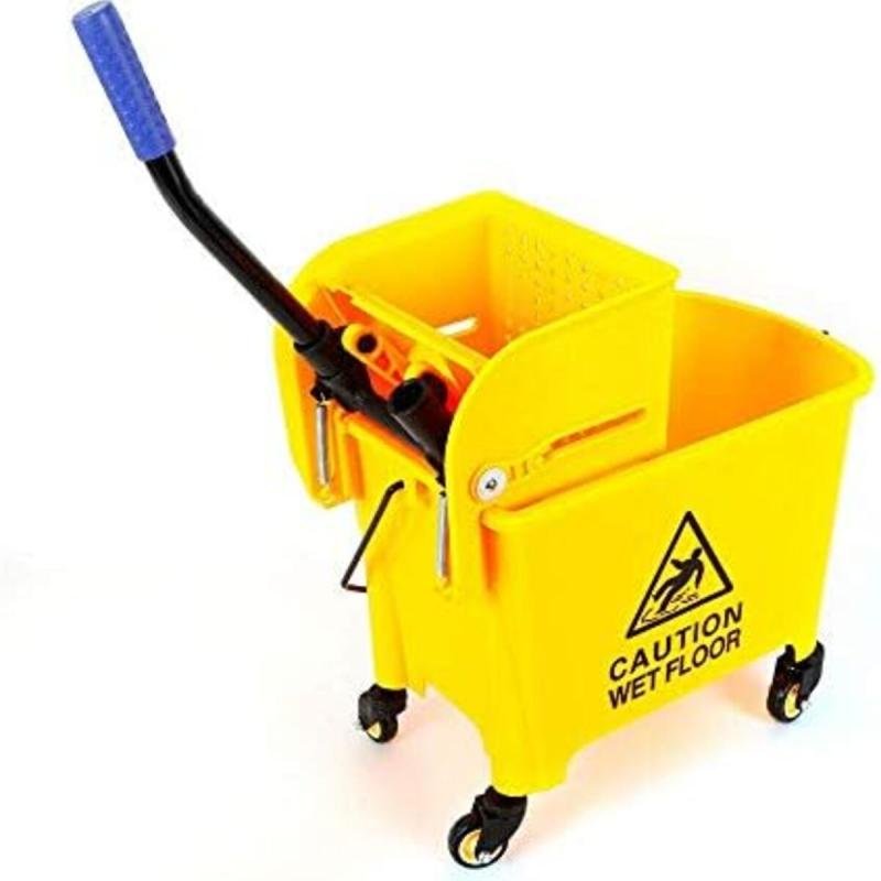 عربة تنظيف سعة 20 لترًا مع نظام ضغط ودلو ممسحة لتنظيف الفنادق