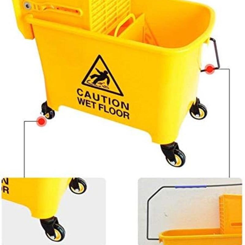 عربة تنظيف سعة 20 لترًا مع نظام ضغط ودلو ممسحة لتنظيف الفنادق