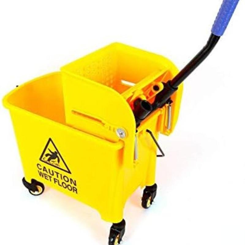 عربة تنظيف سعة 20 لترًا مع نظام ضغط ودلو ممسحة لتنظيف الفنادق