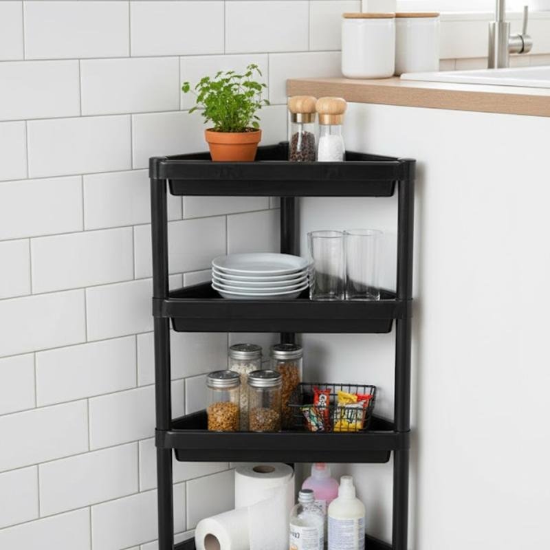 وحدة رفوف زاوية بلاستيكية ذات ثبات ومتانة عالية، 4 طوابق 85*45*25 سم