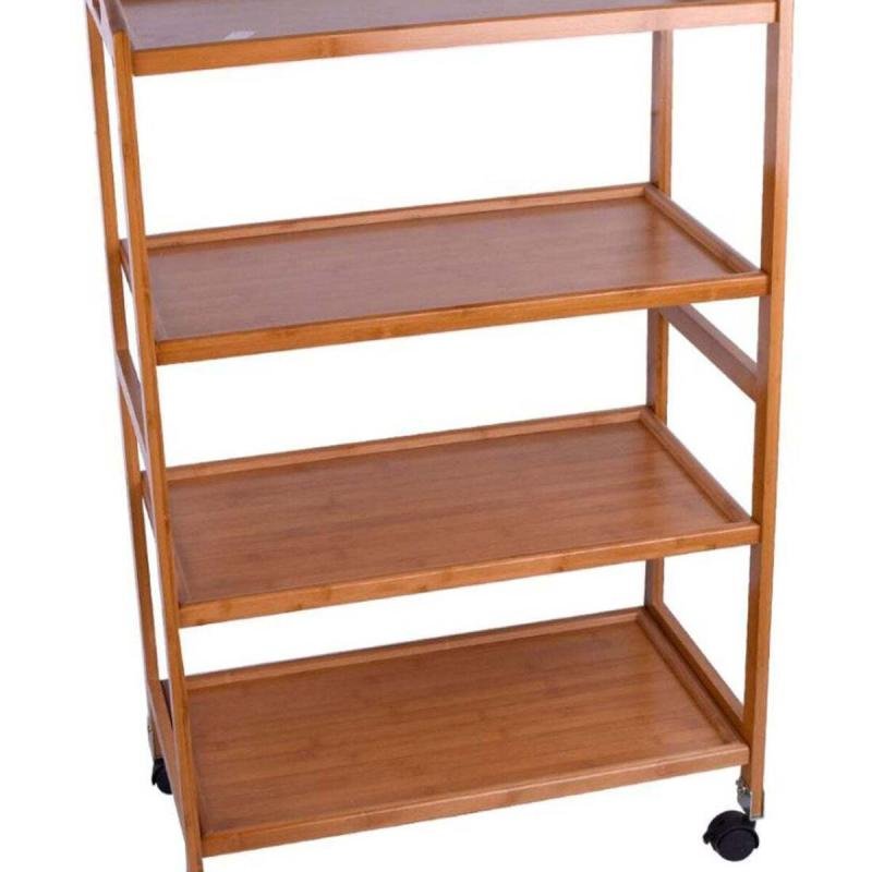 طاولة خدمة عجلات بأربعة رفوف، لون بني