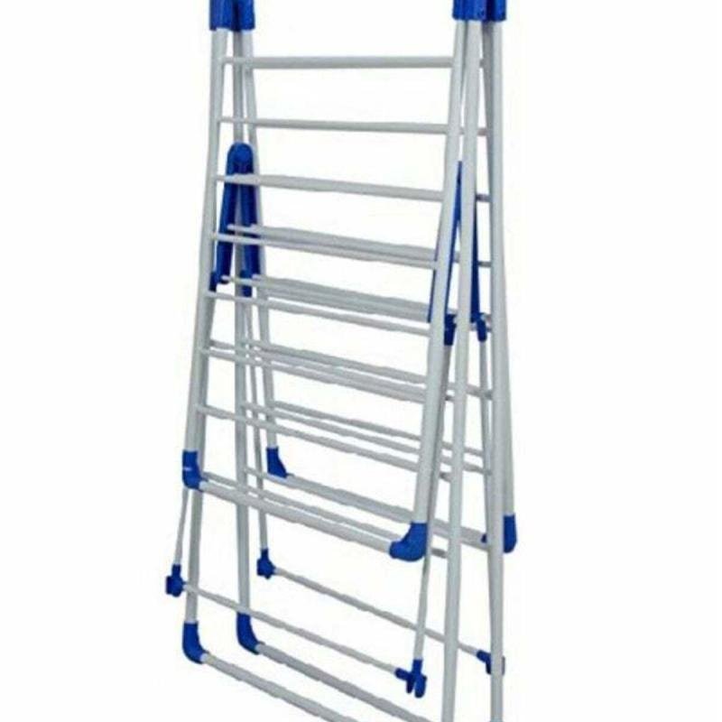 رف تجفيف الملابس أبيض وأزرق 150x104x60 سم