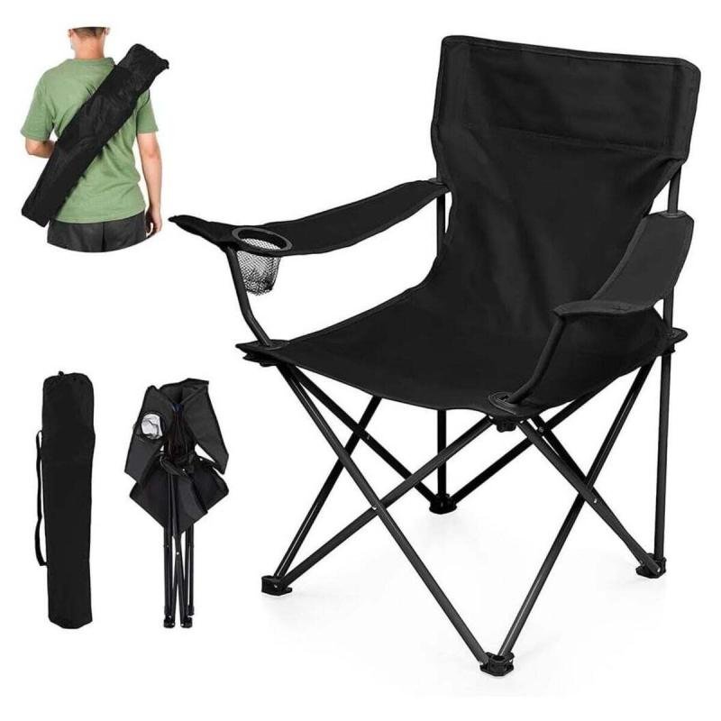 كرسي قابل للطي، كرسي تخييم محمول مريح يدعم حتى 160 كجم مع حقيبة حمل وحامل أكواب