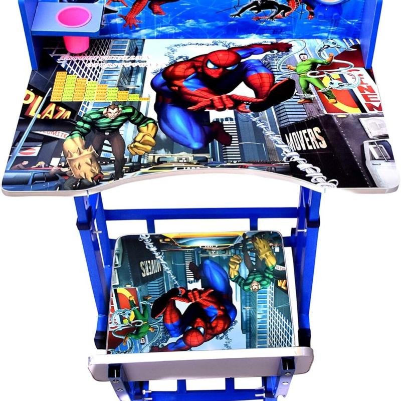 طاولة وكرسي دراسة للأطفال من خشب توبي المصنوع يدويًا- سبايدر ازرق