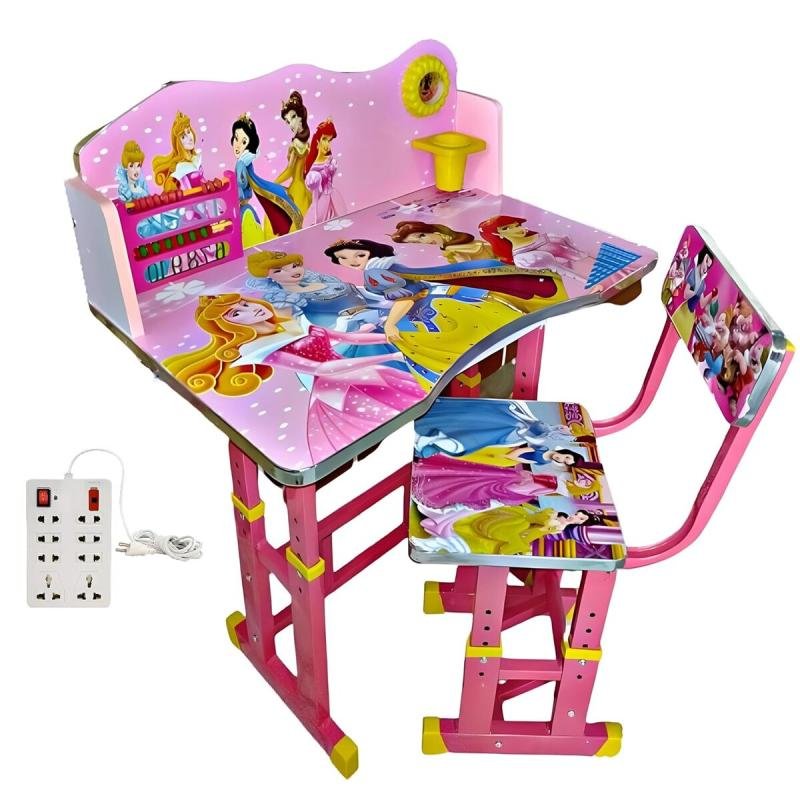 مكتب توبي بيبي، طاولة دراسة للأطفال من المعدن والخشب الهندسي الفاخر (وردي) مع مقبس 8+1 مجاني