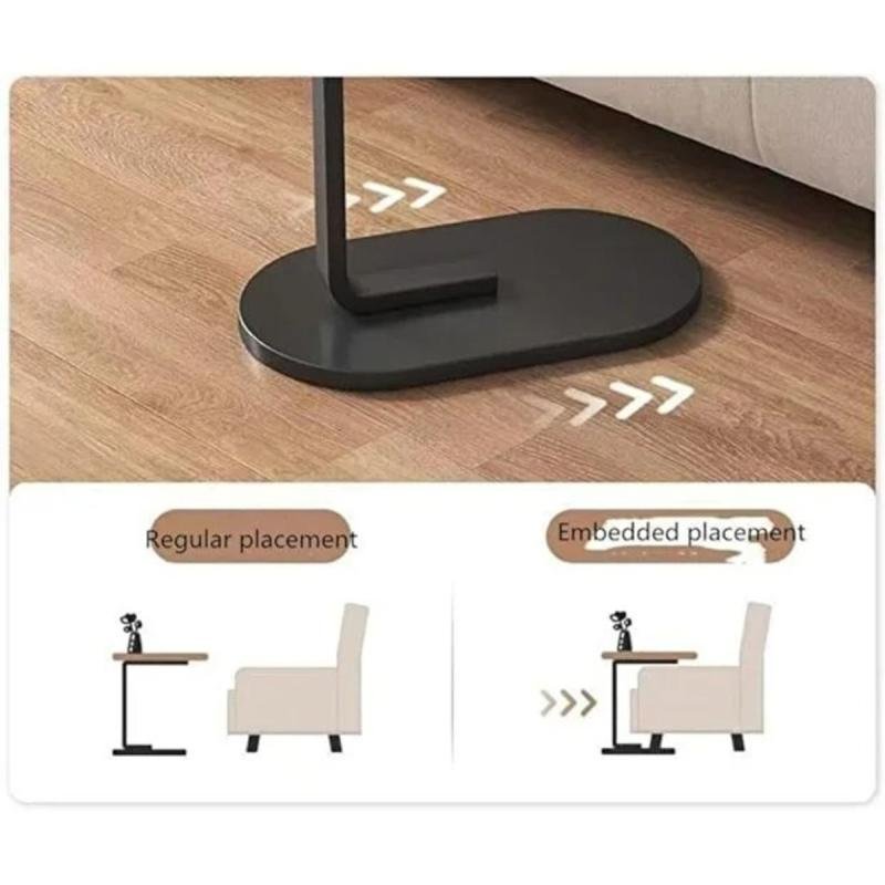 طقم من 4 قطع - طاولة قهوة عصرية | طاولة جانبية على شكل حرف C بسطح خشبي بيج وإطار معدني أسود