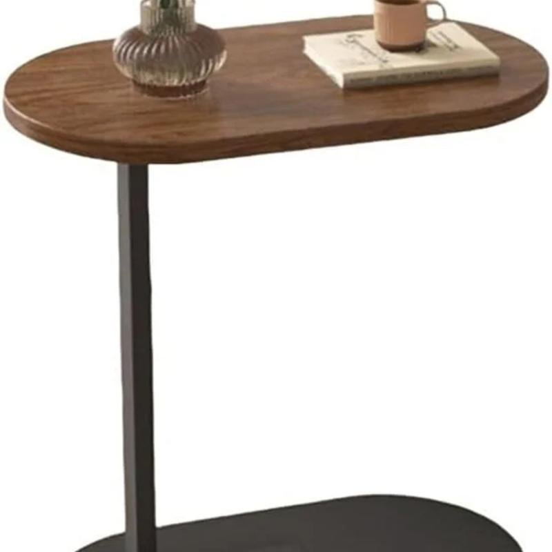 طقم من 4 قطع - طاولة قهوة عصرية | طاولة جانبية على شكل حرف C بسطح خشبي بيج وإطار معدني أسود