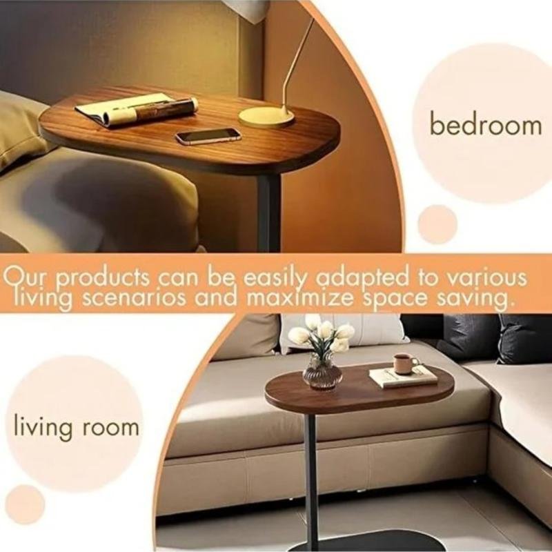 طقم من 4 قطع - طاولة قهوة عصرية | طاولة جانبية على شكل حرف C بسطح خشبي بيج وإطار معدني أسود