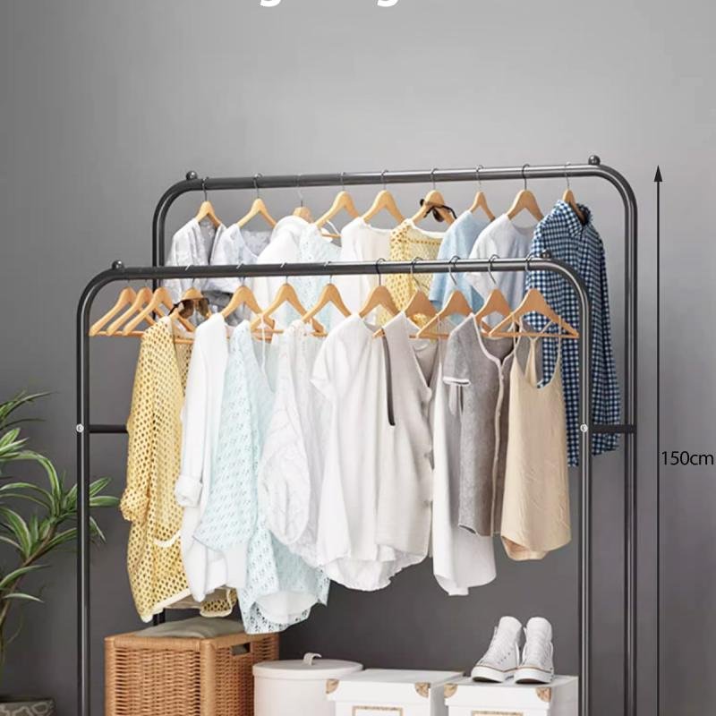 حامل ملابس مستقل مزدوج القطب من dida-cosmos لغرفة النوم، أسود ‎56 × 110 × 150 سم