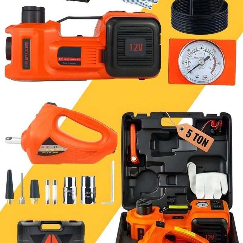 مجموعة رافعة سيارة كهربائية هيدروليكية 12 فولت 5 طن مع مضخة هواء متعددة الوظائف 4 في 1