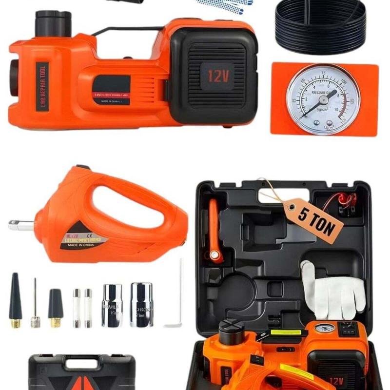 رافعة سيارة هيدروليكية كهربائية 12 فولت 5 طن مع مضخة هواء متعددة الوظائف 3 في 1