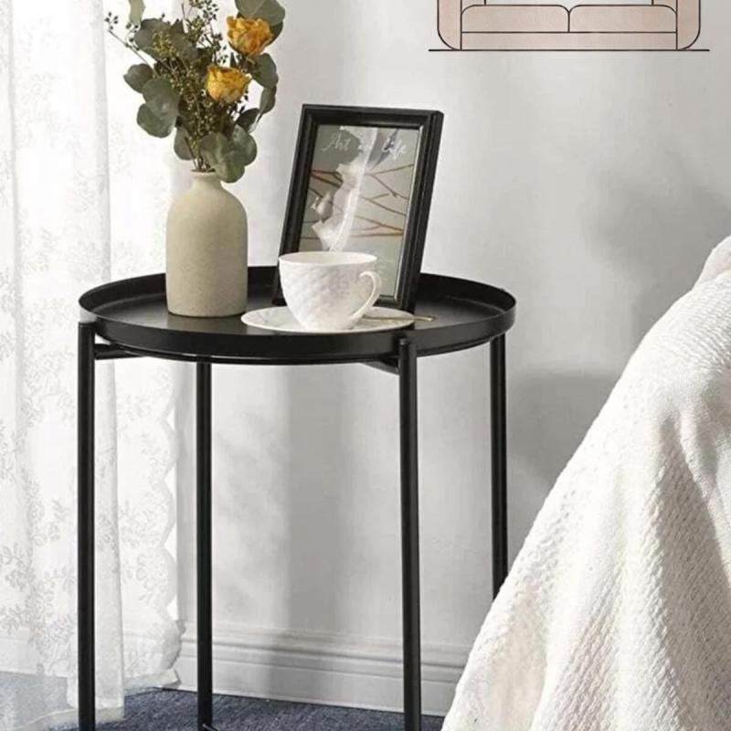 طاولة دائرية من الفولاذ الأسود من فاشن، مقاس 45 × 53 × 45 سم