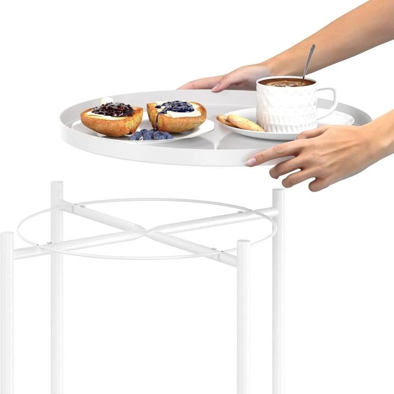 🌿 طاولة جانبية معدنية مستديرة,طاولة أريكة وقهوة مقاومة للصدأ مناسبة للبيت والحديقة 45 في 20 سم