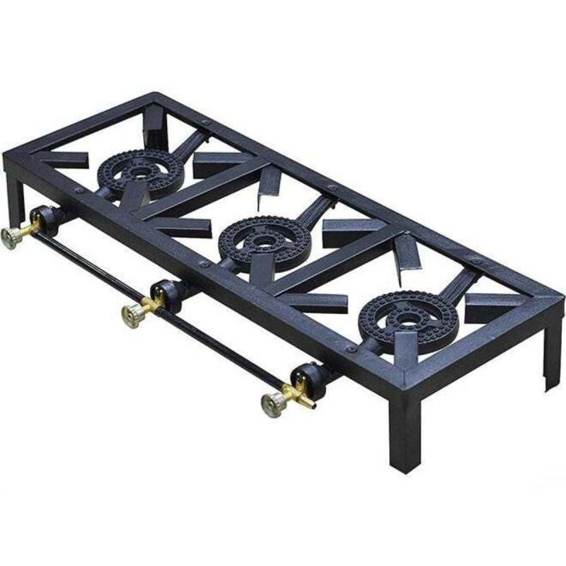 موقد غاز بثلاثة شعلات من الحديد الزهر للاستخدام في الهواء الطلق والتخييم