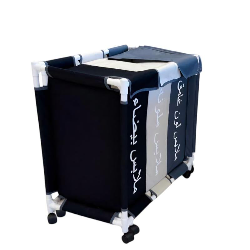 سلة غسيل 3 أقسام 64 X 60 X 35 سم,بعجلات وغطاء علوي، لتنظيم الغسيل بسهولة في البيت