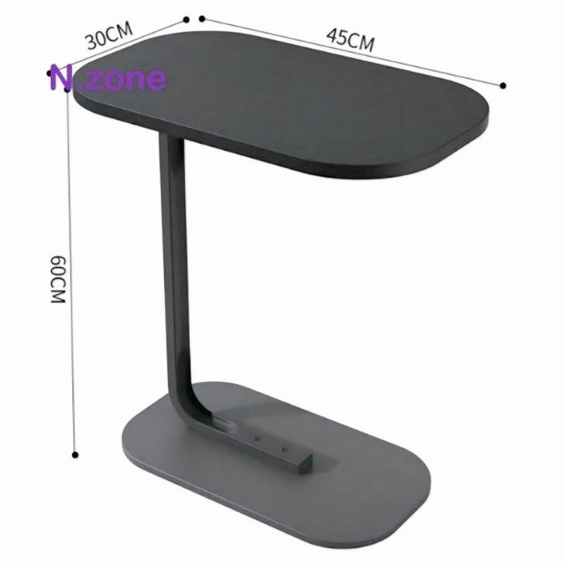 طقم من 4 قطع - طاولة قهوة عصرية | طاولة جانبية على شكل حرف C بسطح من الخشب الأسود وإطار معدني أسود