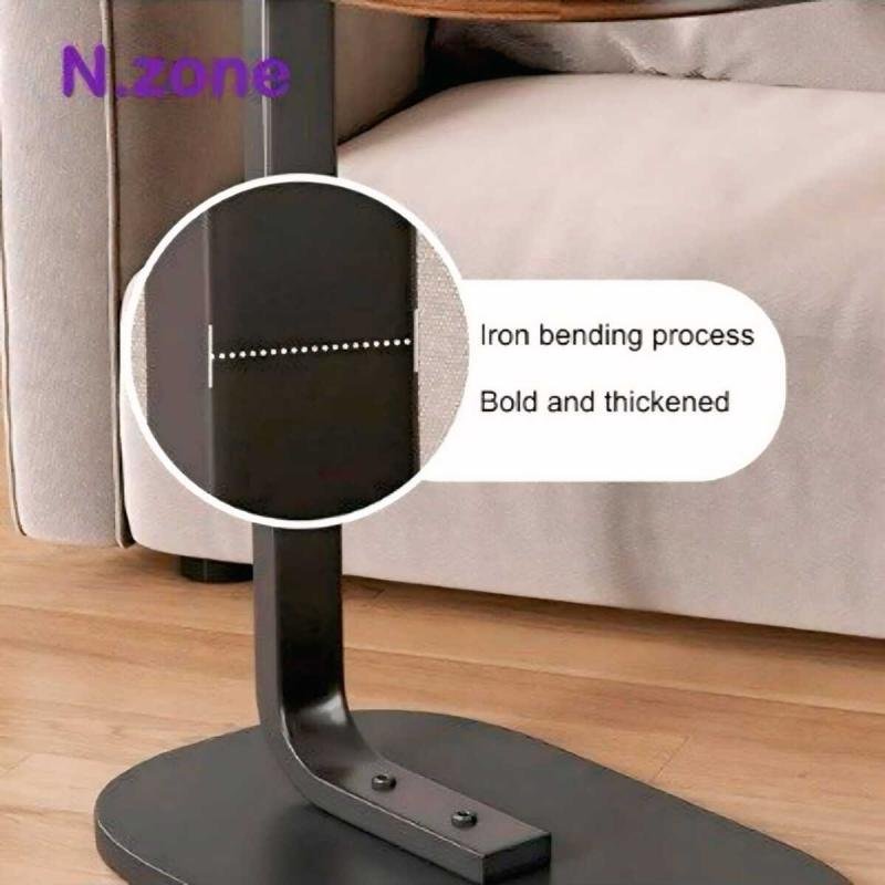 طقم من 4 قطع - طاولة قهوة عصرية | طاولة جانبية على شكل حرف C بسطح من الخشب الأسود وإطار معدني أسود