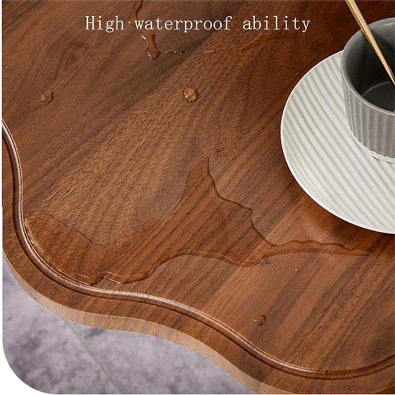 طاولة قهوة عصرية | طاولة جانبية على شكل حرف C بسطح خشبي على شكل زهرة وإطار معدني أسود