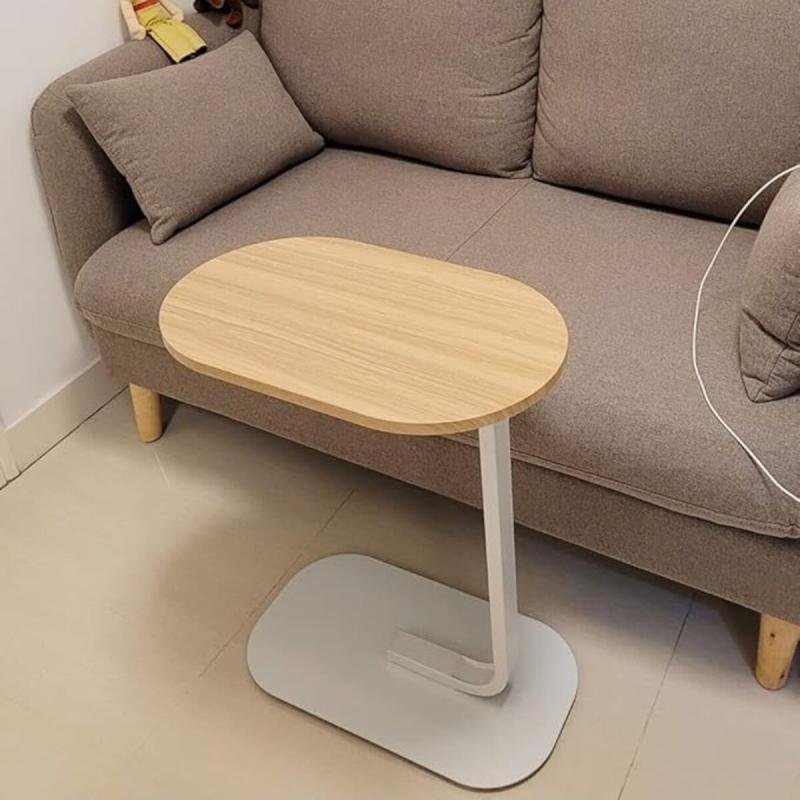 مجموعة من 4 طاولات قهوة عصرية | طاولة جانبية على شكل حرف C بسطح من الخشب البيج وإطار معدني أبيض