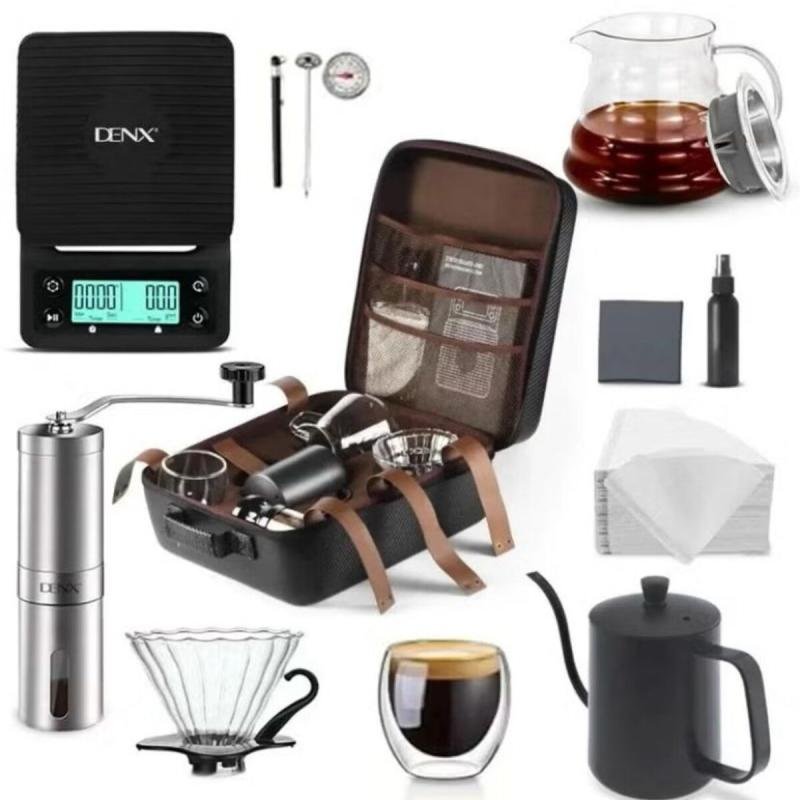 طقم قهوة 12 في 1 مع حامل فلتر زجاجي وكوب قهوة وملحقاته