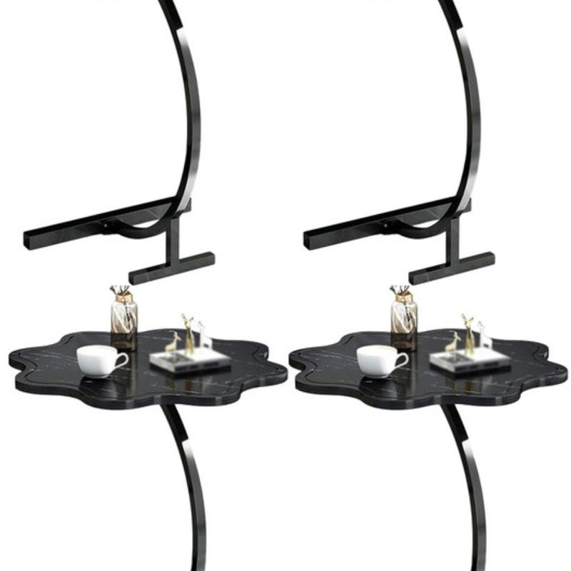 طاولة قهوة عصرية مكونة من 4 قطع وطاولة جانبية على شكل حرف C مع سطح خشبي على شكل زهرة وإطار معدني باللون الأسود