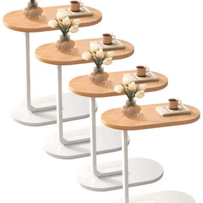 طاولة قهوة عصرية من ان زون أربع قطع | طاولة جانبية على شكل حرف C بسطح خشبي وإطار معدني أبيض