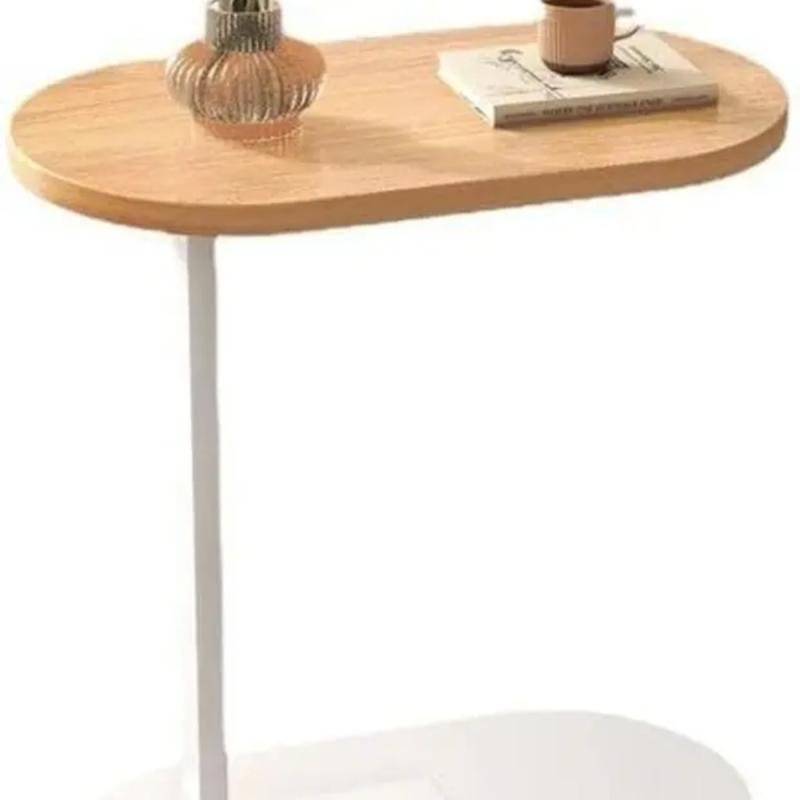 طاولة قهوة عصرية من ان زون أربع قطع | طاولة جانبية على شكل حرف C بسطح خشبي وإطار معدني أبيض