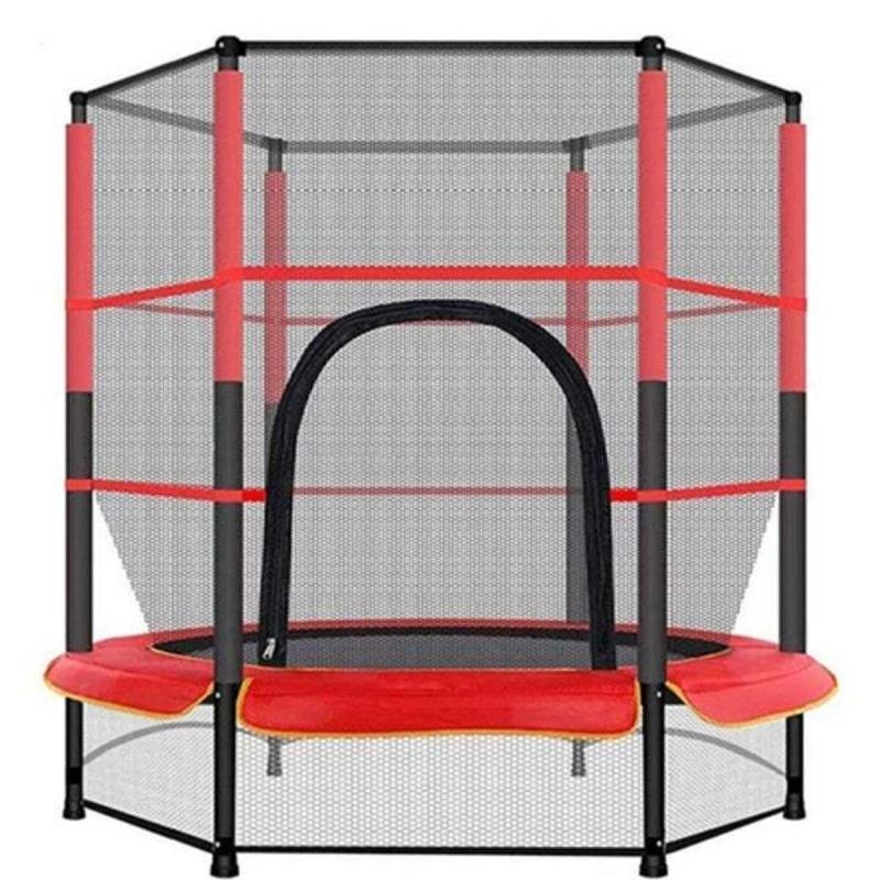 ترامبولين داخلي قوي بطول 5.5 قدم مع شبكة أمان للاستمتاع بوقت ممتع آمن 140 × 140 × 160 سم