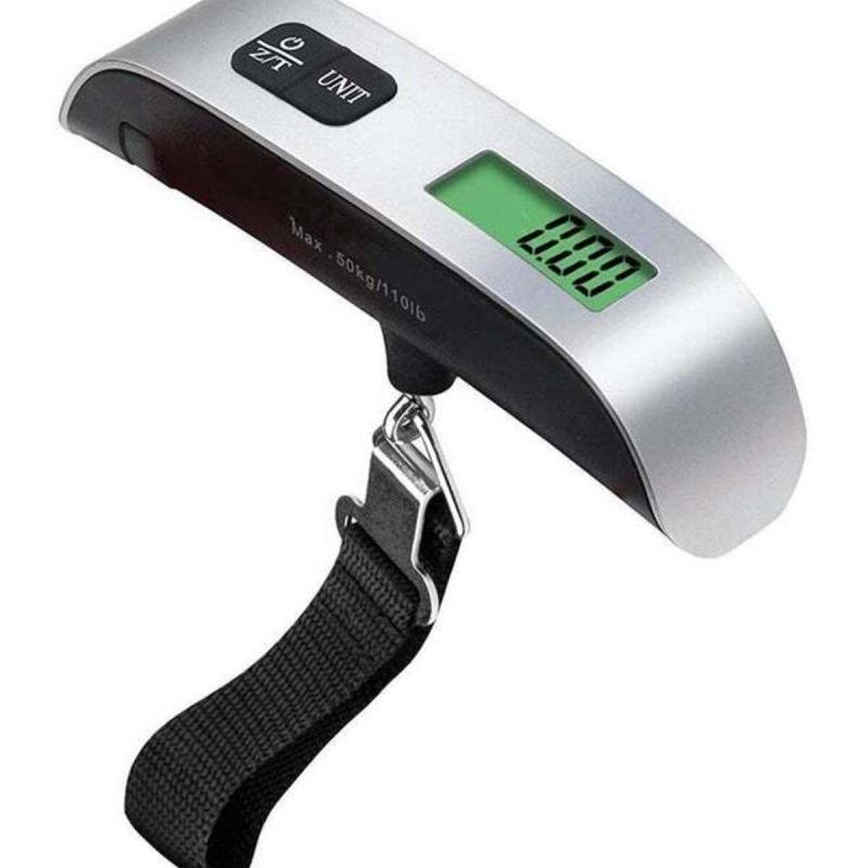 ميزان أمتعة رقمي محمول بشاشة LCD، أسود/فضي