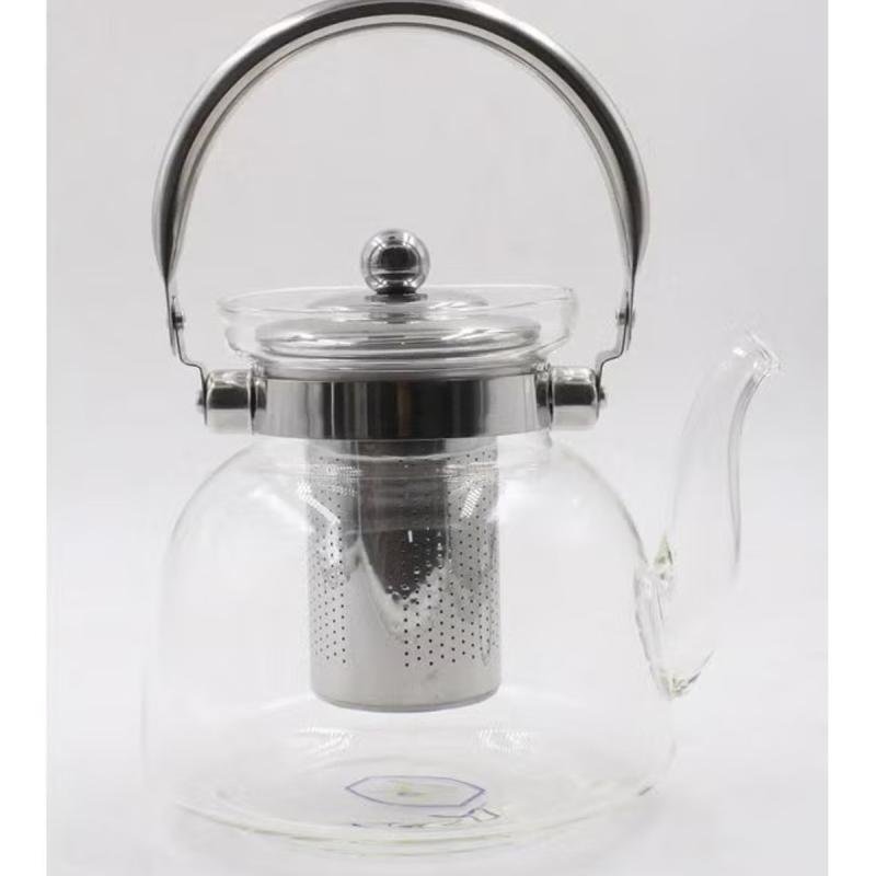 إبريق شاي زجاجي مع فلتر من الفولاذ المقاوم للصدأ شفاف 1400 مل
