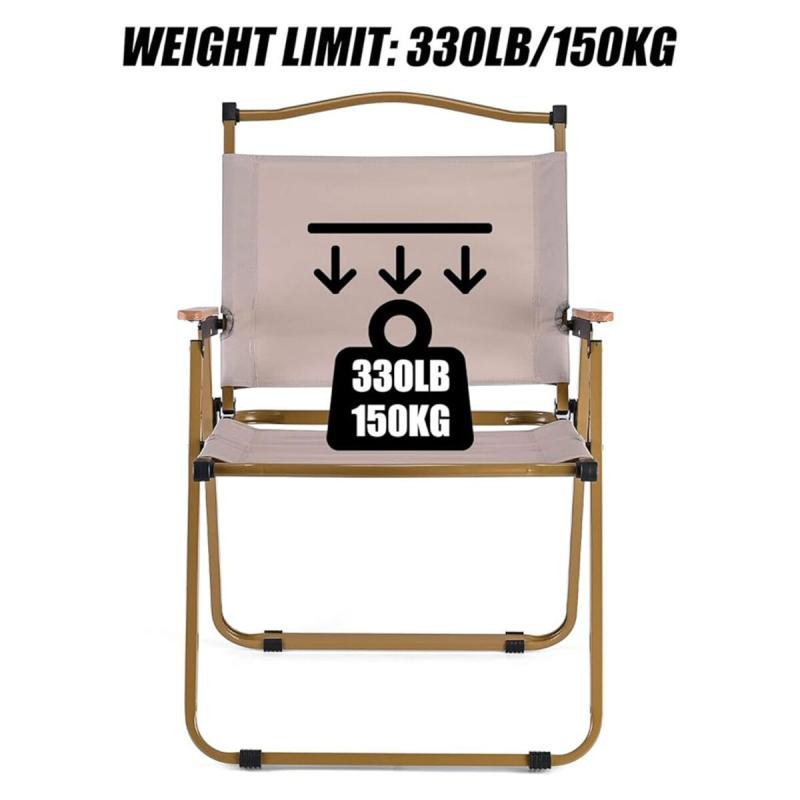 كرسي تخييم قابل للطي بإطار من الألومنيوم، للنزهات والشاطئ والحديقة، لون بيج - 78 ارتفاع × 40 ارتفاع × 52 عمق × 52 عرض سم
