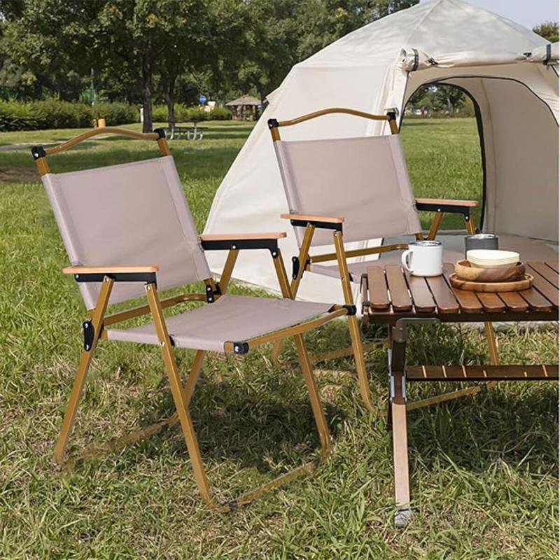 كرسي تخييم قابل للطي بإطار من الألومنيوم، للنزهات والشاطئ والحديقة، لون بيج - 78 ارتفاع × 40 ارتفاع × 52 عمق × 52 عرض سم