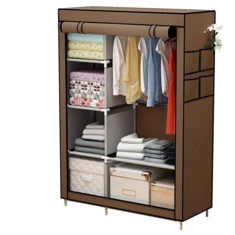 خزانة ملابس قابلة للطي ومنظم أمتعة مع قضبان تعليق ورف ملابس 105 × 170 × 45 سم