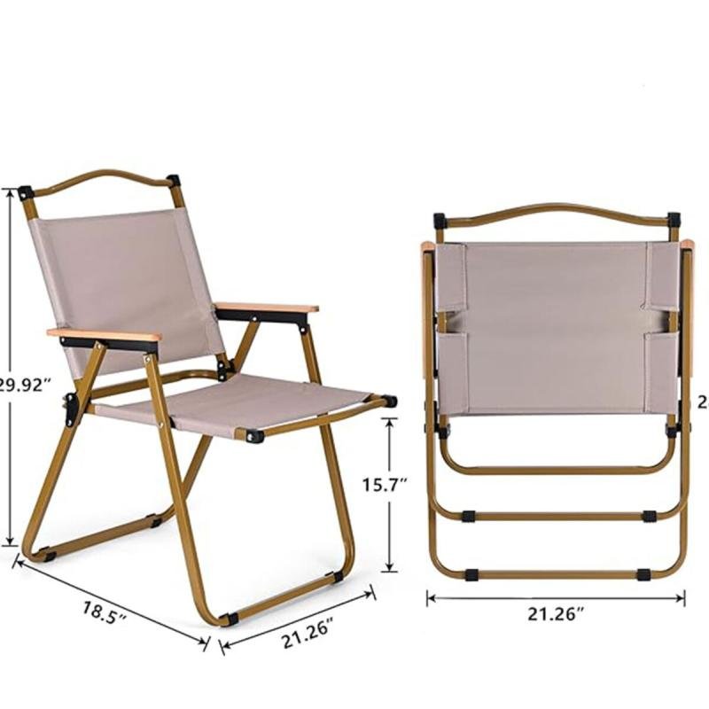كرسي تخييم قابل للطي بإطار من الألومنيوم، للنزهات والشاطئ والحديقة، لون بيج - 78 ارتفاع × 40 ارتفاع × 52 عمق × 52 عرض سم