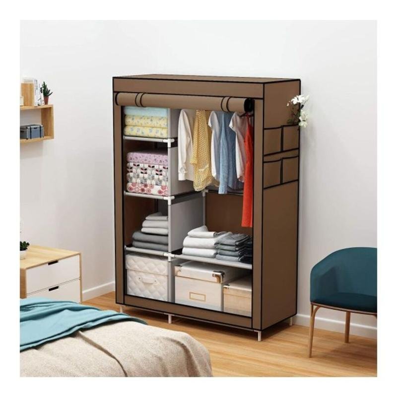خزانة ملابس قابلة للطي ومنظم أمتعة مع قضبان تعليق ورف ملابس 105 × 170 × 45 سم