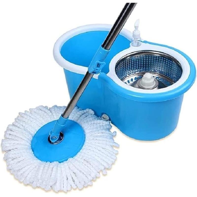 مجموعة ممسحة و دلو دوارة سهلة العصر والتنظيف، ممسحة ارضية مع عصارة دوارة ورأس ممسحة من المايكروفايبر