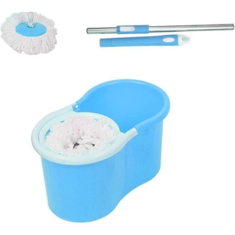مجموعة ممسحة و دلو دوارة سهلة العصر والتنظيف، ممسحة ارضية مع عصارة دوارة ورأس ممسحة من المايكروفايبر